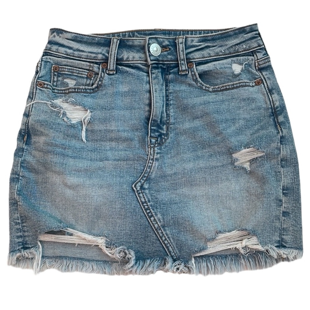 Light Wash Stretch Jean Skirt Ripped Denim